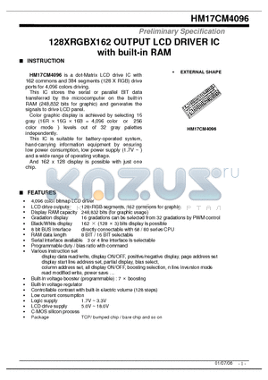 HM17CM4096 datasheet - 128XRGBX162 OUTPUT LCD DRIVER IC with built-in RAM