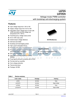 L6725_07 datasheet - Voltage mode PWM controller with bootstrap anti-discharging system