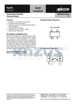 MA4E2072L-1068T datasheet - Surface Mount Schottky Crossover Quads