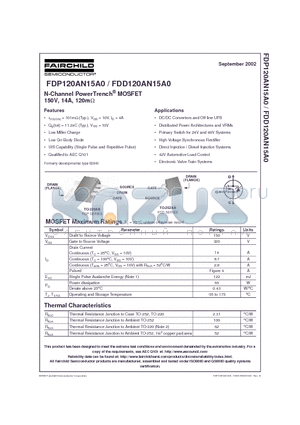 FDP120AN15A0 datasheet - N-Channel PowerTrench MOSFET