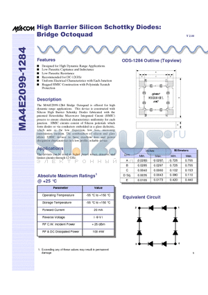 MA4E2099 datasheet - High Barrier Silicon Schottky Diodes: Bridge Octoquad