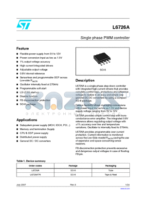 L6726A datasheet - Single phase PWM controller