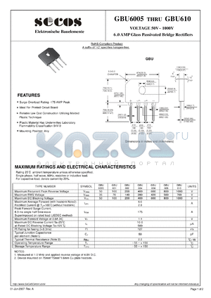 GBU608 datasheet - 6 .0 AMP Glass Passivated Bridge Rectifiers