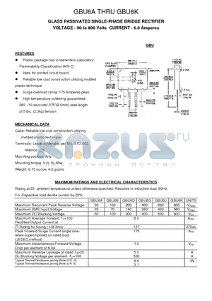 GBU6B datasheet - GLASS PASSIVATED SINGLE-PHASE BRIDGE RECTIFIER