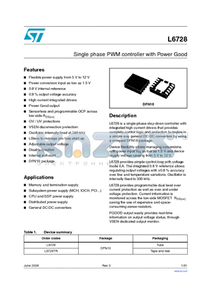 L6728_0706 datasheet - Single phase PWM controller with Power Good