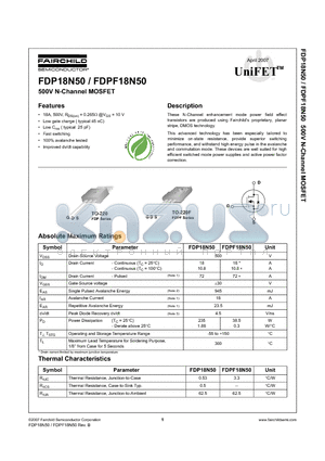 FDP18N50_0704 datasheet - 500V N-Channel MOSFET