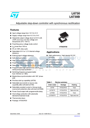 L6730 datasheet - Adjustable step-down controller with synchronous rectification