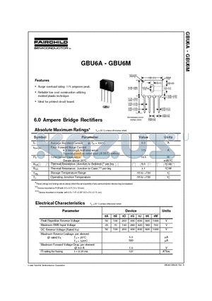 GBU6B datasheet - 6.0 Ampere Bridge Rectifiers