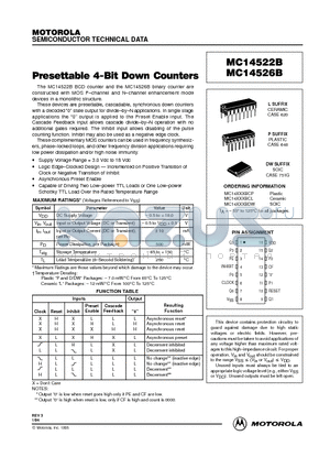 MC14526BDW datasheet - Presettable 4-Bit Down Counters