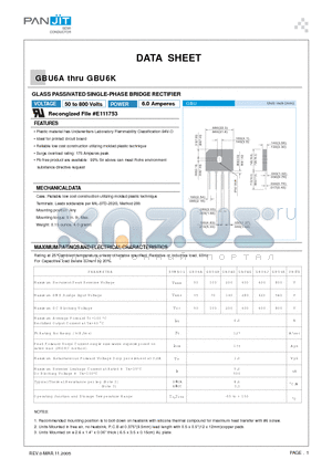 GBU6B datasheet - GLASS PASSIVATED SINGLE-PHASE BRIDGE RECTIFIER