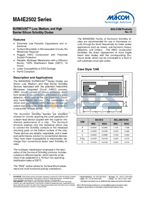 MA4E2502_V9 datasheet - SURMOUNTTM Low, Medium, and High