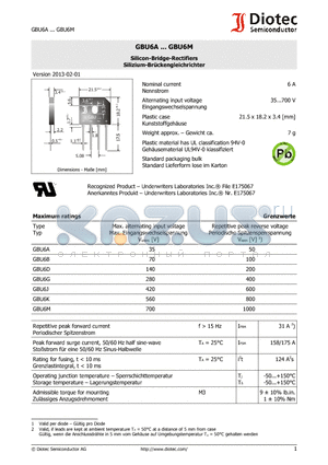 GBU6B datasheet - Silicon-Bridge-Rectifiers