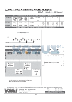 HM202P8 datasheet - 2,000V - 4,000V Miniature Hybrid Multiplier