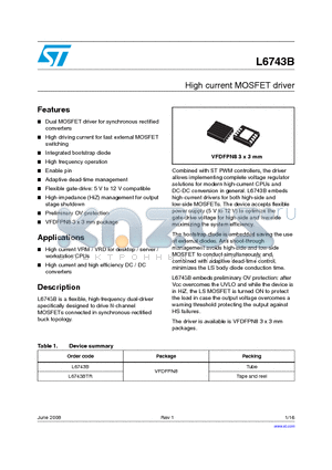L6743BTR datasheet - High current MOSFET driver