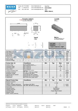 HM24-1A69-02 datasheet - HM Reed Relay