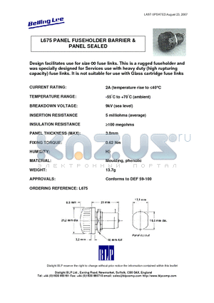 L675 datasheet - PANEL FUSEHOLDER BARRIER & PANEL SEALED