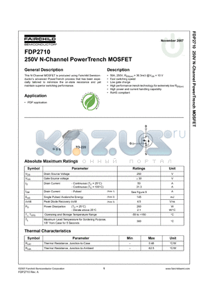 FDP2710 datasheet - 250V N-Channel PowerTrench MOSFET