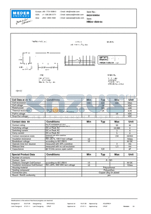 HM24-1A69-04 datasheet - HM Reed Relay