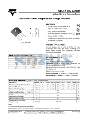 GBU6D datasheet - Glass Passivated Single-Phase Bridge Rectifier