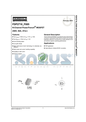 FDP2710_10 datasheet - N-Channel PowerTrench^ MOSFET 250V, 50A, 47mY