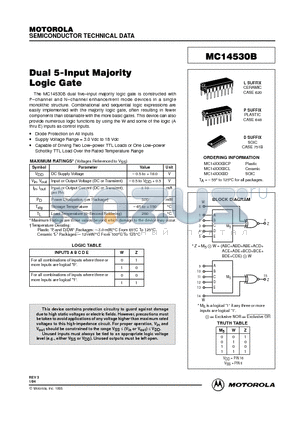 MC14530BD datasheet - DUAL 5-INPUT MAJORITY LOGIC GATE