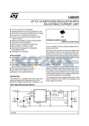 L6902D datasheet - UP TO 1A SWITCHING REGULATOR WITH ADJUSTABLE CURRENT LIMIT