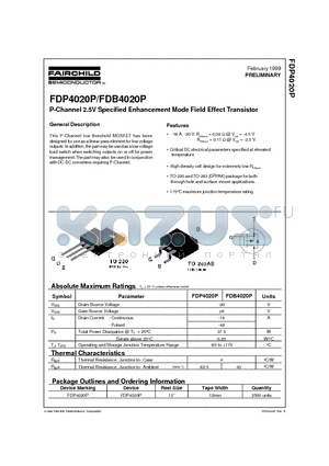 FDP4020P datasheet - P-Channel 2.5V Specified Enhancement Mode Field Effect Transistor
