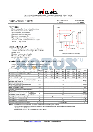 GBU6G datasheet - GLASS PSSIVATED SINGLE-PHASE BRIDGE RECTIFIER