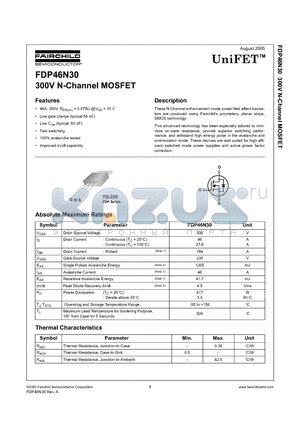 FDP46N30 datasheet - 300V N-Channel MOSFET