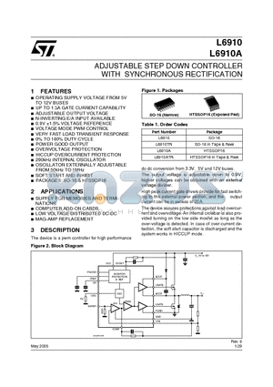 L6910 datasheet - ADJUSTABLE STEP DOWN CONTROLLER WITH SYNCHRONOUS RECTIFICATION