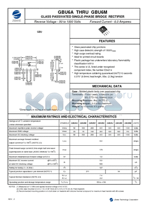 GBU6J datasheet - GLASS PASSIVATED SINGLE-PHASE BRIDGE RECTIFIER