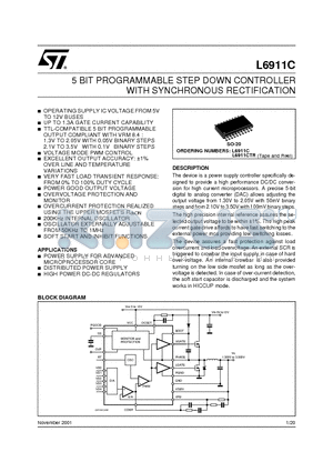 L6911CTR datasheet - 5 BIT PROGRAMMABLE STEP DOWN CONTROLLER WITH SYNCHRONOUS RECTIFICATION