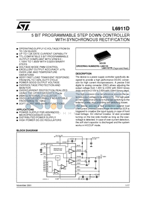 L6911D datasheet - 5 BIT PROGRAMMABLE STEP DOWN CONTROLLER WITH SYNCHRONOUS RECTIFICATION