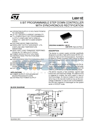 L6911ETR datasheet - 5 BIT PROGRAMMABLE STEP DOWN CONTROLLER WITH SYNCHRONOUS RECTIFICATION