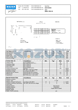 HM24-1A83-26 datasheet - HM Reed Relay