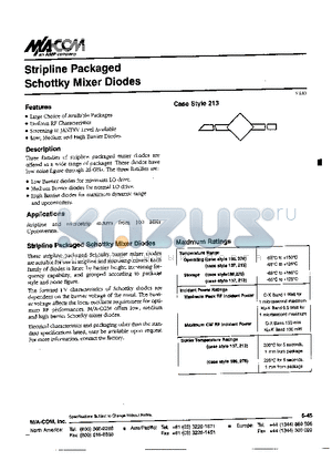 MA4E914-276 datasheet - STRIPLINE PACKAGED SCHOTTKY MIXER DIODES