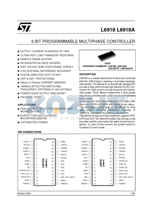 L6918 datasheet - 5 BIT PROGRAMMABLE MULTIPHASE CONTROLLER