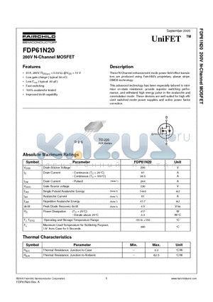 FDP61N20 datasheet - 200V N-Channel MOSFET