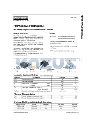 FDP6670AL datasheet - N-Channel Logic Level PowerTrenchTM MOSFET