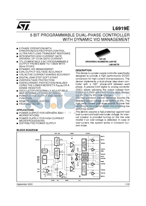 L6919ETR datasheet - 5 BIT PROGRAMMABLE DUAL-PHASE CONTROLLER WITH DYNAMIC VID MANAGEMENT