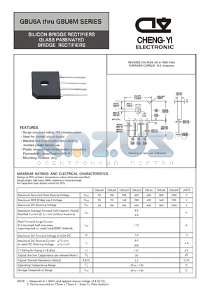 GBU6J datasheet - SILICON BRIDGE RECTIFIERS GLASS PASSIVATED BRIDGE RECTIFIERS