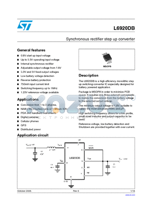 L6920DB datasheet - Synchronous rectifier step up converter