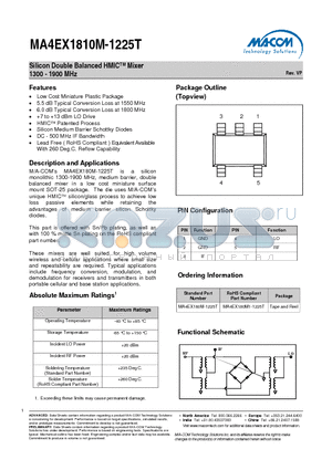 MA4EX180M-1225T datasheet - Silicon Double Balanced HMICTM Mixer 1300 - 1900 MHz