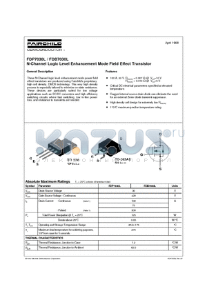 FDP7030 datasheet - N-Channel Logic Level Enhancement Mode Field Effect Transistor