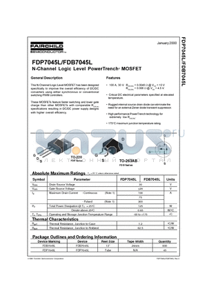 FDP7045 datasheet - N-Channel Logic Level PowerTrench MOSFET