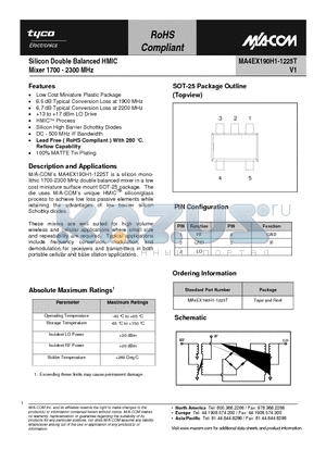 MA4EX190H1-1225T datasheet - Silicon Double Balanced HMIC Mixer 1700 - 2300 MHz