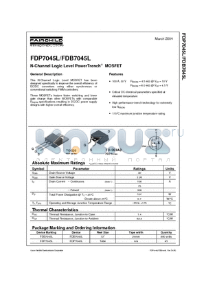 FDP7045L datasheet - N-Channel Logic Level PowerTrench MOSFET