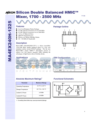 MA4EX240H-1225T datasheet - Silicon Double Balanced HMICTM Mixer, 1700 - 2500 MHz