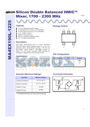 MA4EX190L-1225T datasheet - Silicon Double Balanced HMICTM Mixer, 1700 - 2300 MHz