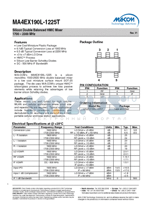 MA4EX190L-1225T datasheet - Silicon Double Balanced HMIC Mixer 1700 - 2300 MHz